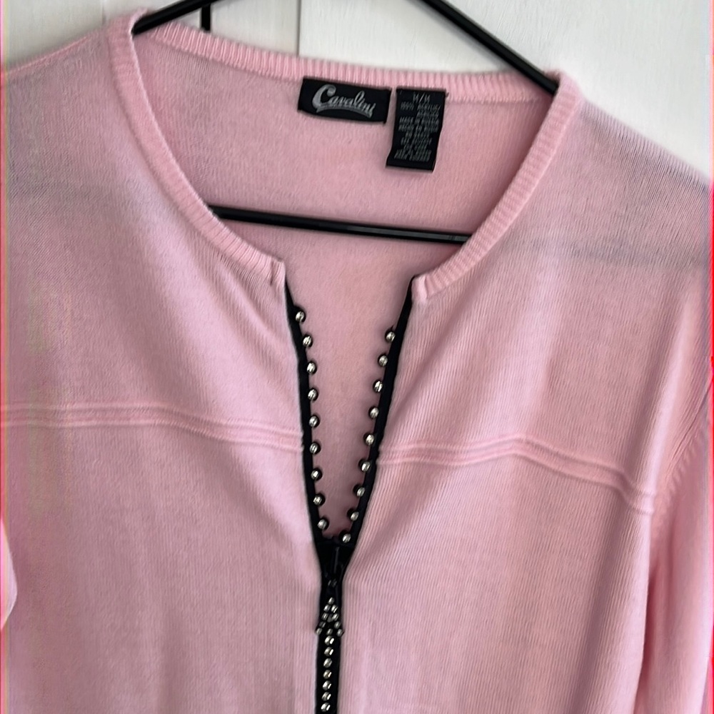 Long Pink Cardigan with Rhinestone Zip